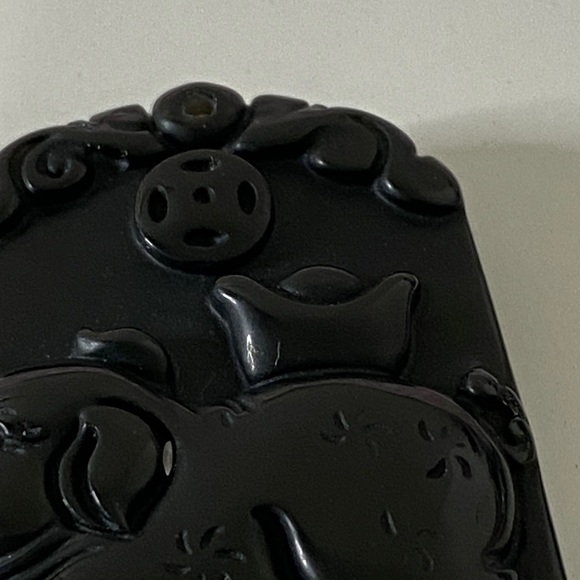 Black Obsidian Carved Pendant piggy - Picture 4 of 7